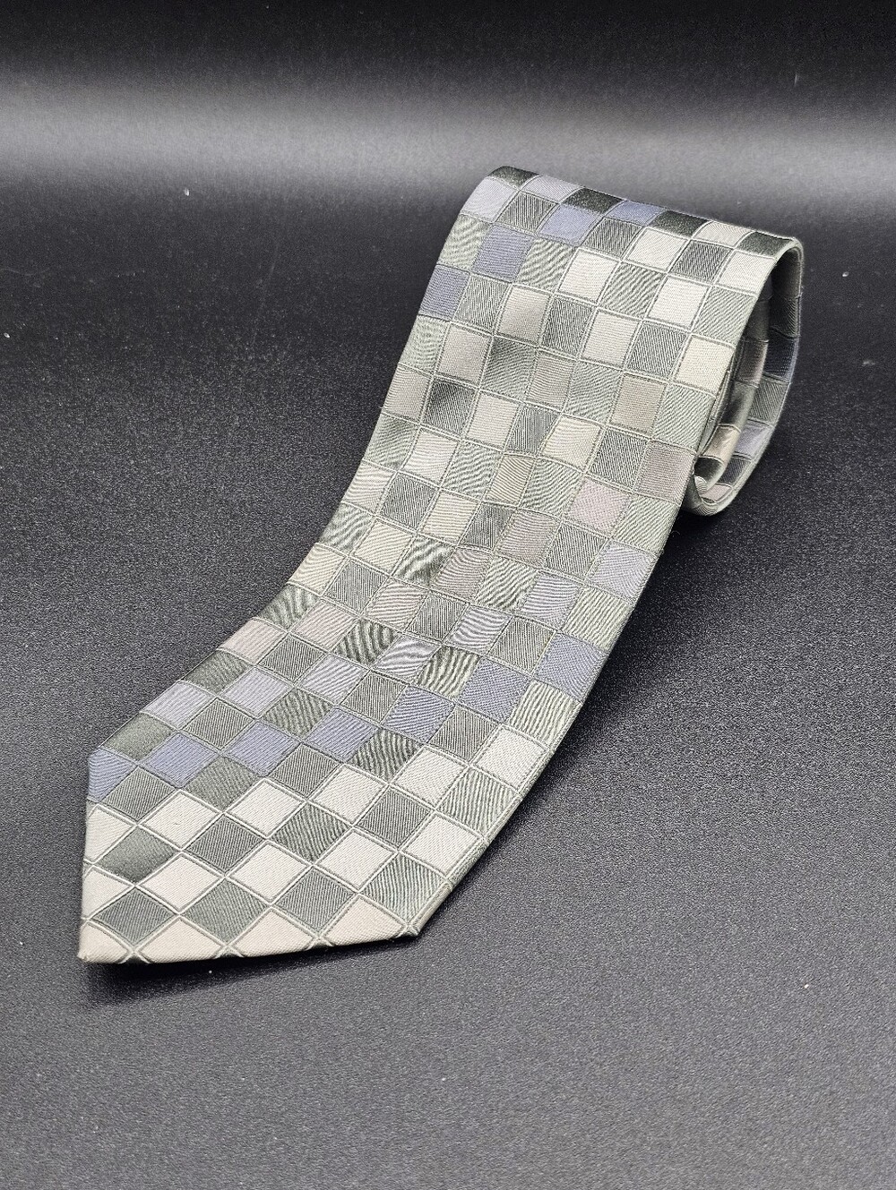 Joe Joseph Abboud Men's Green Gray Checkered Geometric Silk Necktie Business Tie
